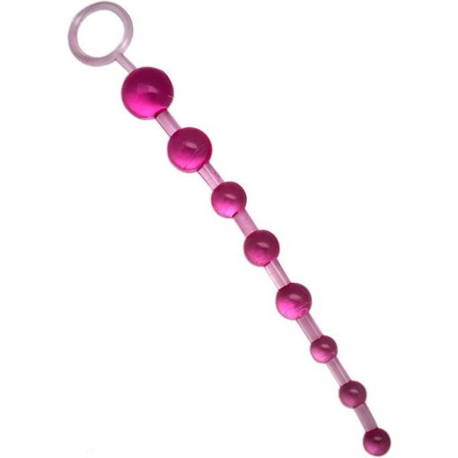 Розовая анальная цепочка с ручкой - 29,5 см