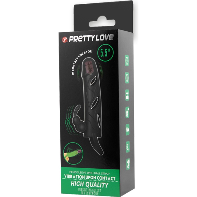 Чёрная вибронасадка на пенис с 2 виброэлементами - Pretty Love. Фотография 7.