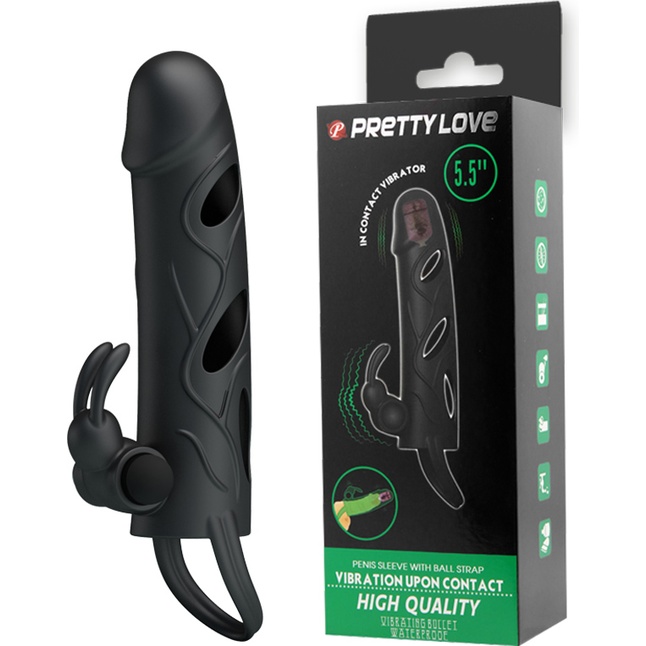 Чёрная вибронасадка на пенис с 2 виброэлементами - Pretty Love. Фотография 8.