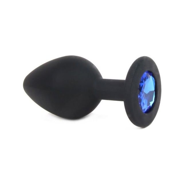 Чёрная силиконовая пробка с синим кристаллом размера S - 6,8 см