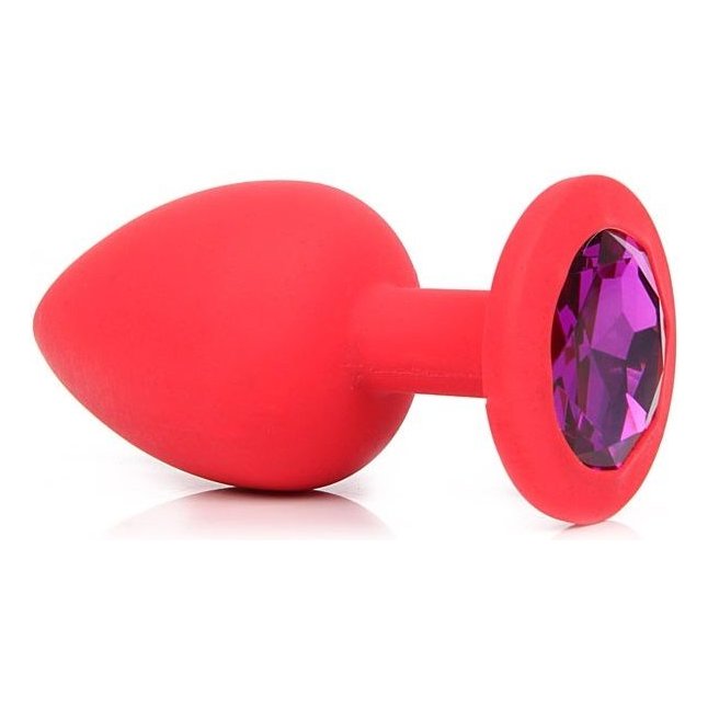 Красная силиконовая пробка с фиолетовым кристаллом размера M - 8 см