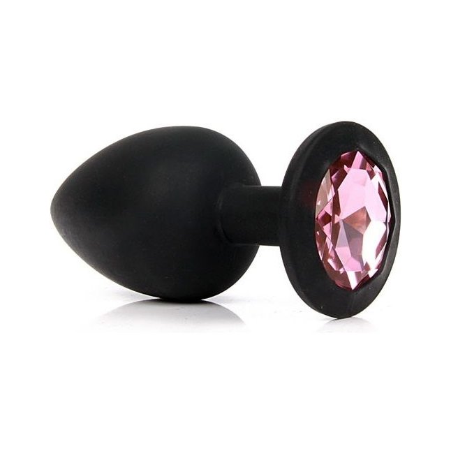 Чёрная силиконовая пробка с розовым кристаллом размера S - 6,8 см