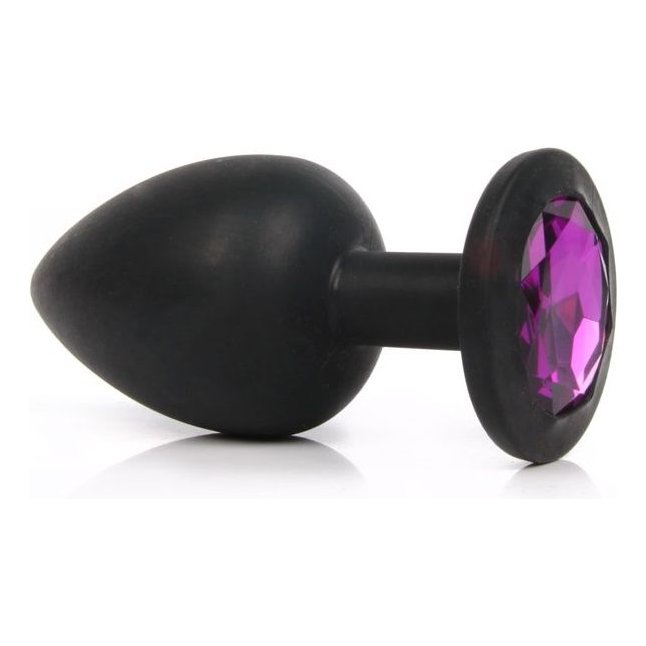 Чёрная силиконовая пробка с фиолетовым кристаллом размера L - 9,2 см