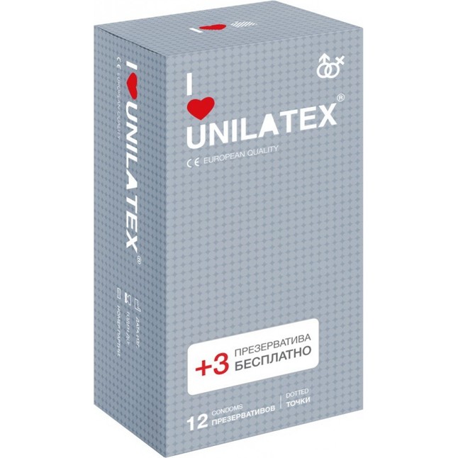 Презервативы с точками Unilatex Dotted - 12 шт. 3 шт. в подарок