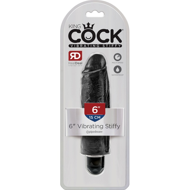 Чёрный вибратор-реалистик 6 Vibrating Stiffy - 17,8 см - King Cock. Фотография 2.