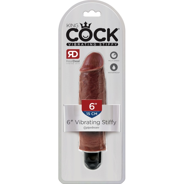 Коричневый вибратор-реалистик 6 Vibrating Stiffy - 17,8 см - King Cock. Фотография 2.