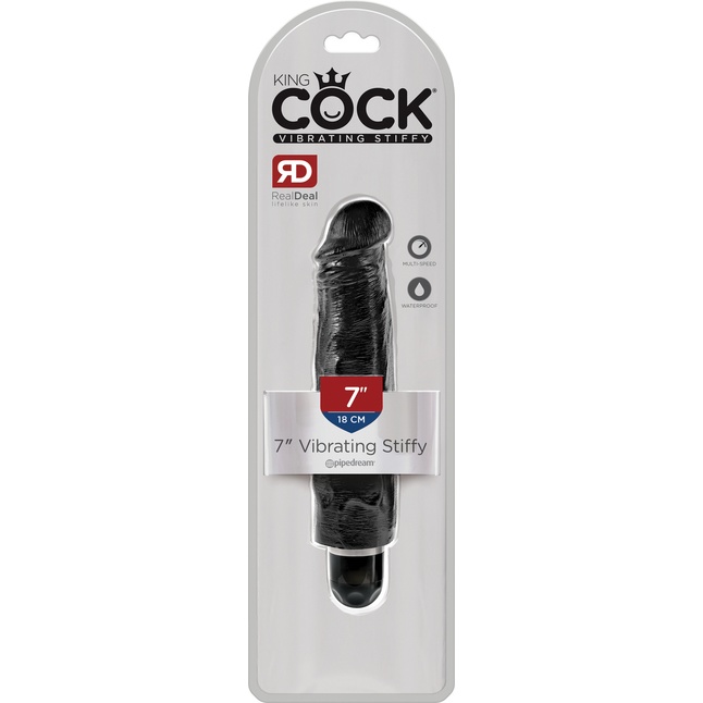 Чёрный вибратор-реалистик 7 Vibrating Stiffy - 21,6 см - King Cock. Фотография 2.