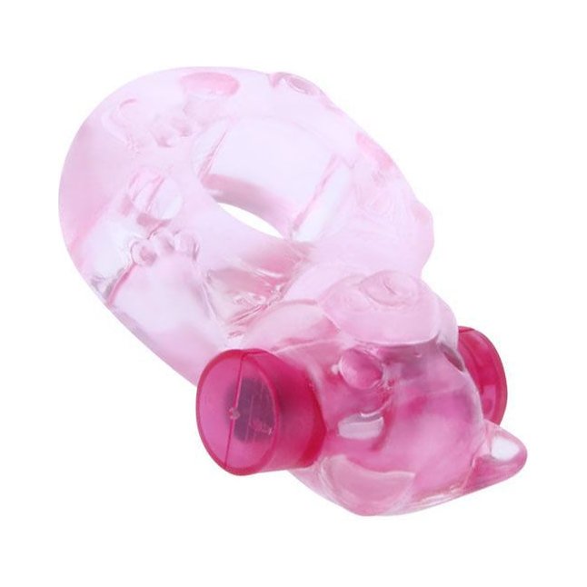Розовое эрекционное кольцо «Медвежонок» с мини-вибратором. Фотография 2.