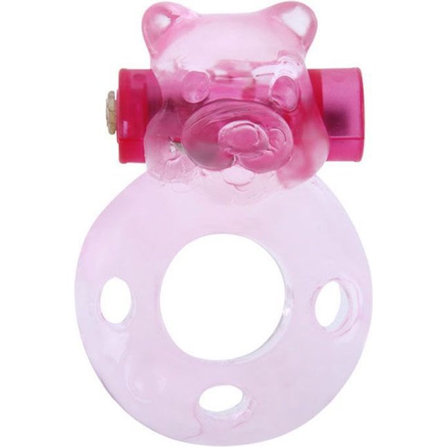 Розовое эрекционное кольцо «Медвежонок» с мини-вибратором. Фотография 3.