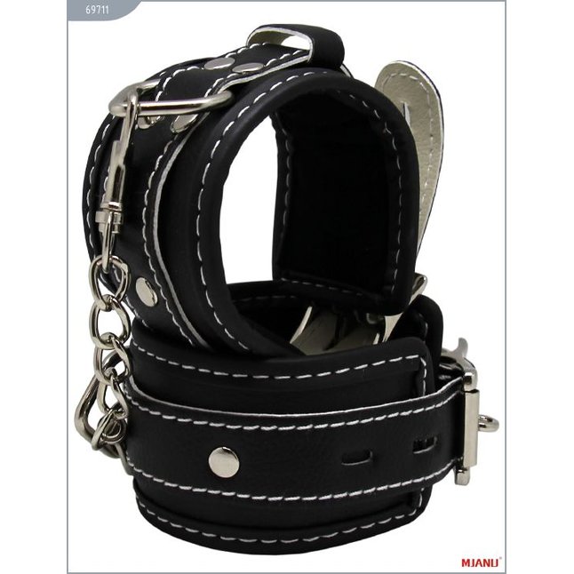 Чёрные наручники на мягкой подкладке с фиксацией - MJANU. Фотография 2.