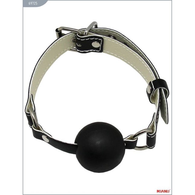 Набор БДСМ-девайсов из чёрной кожи на мягкой подкладке: наручники, наножники, ошейник с поводком, кляп - MJANU. Фотография 3.