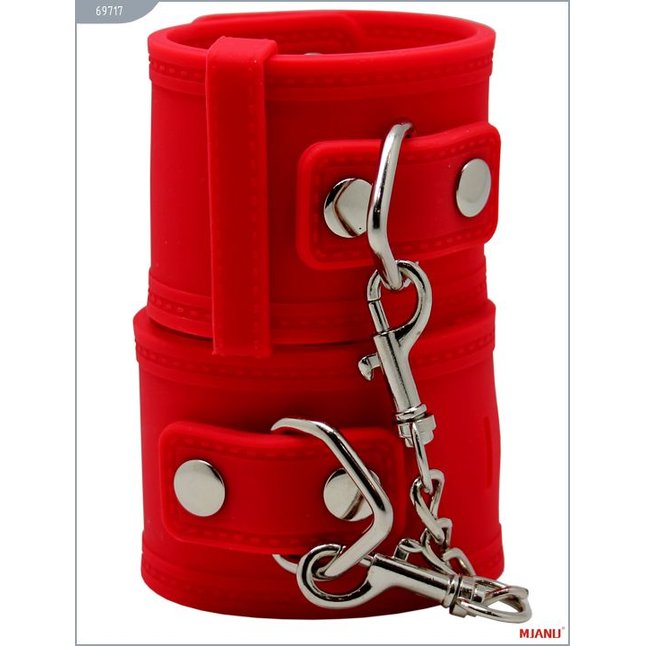 Красные силиконовые наручники с фиксацией - MJANU. Фотография 3.