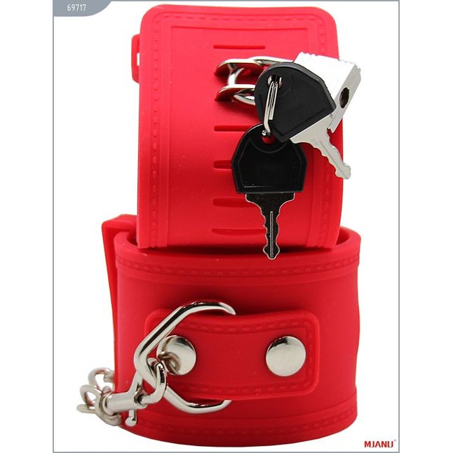 Красные силиконовые наручники с фиксацией - MJANU