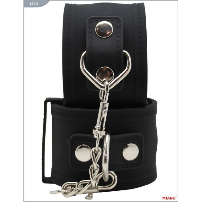 Чёрные силиконовые наручники с фиксацией - MJANU