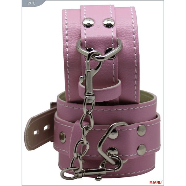 Розовые кожаные наручники с фиксацией - MJANU