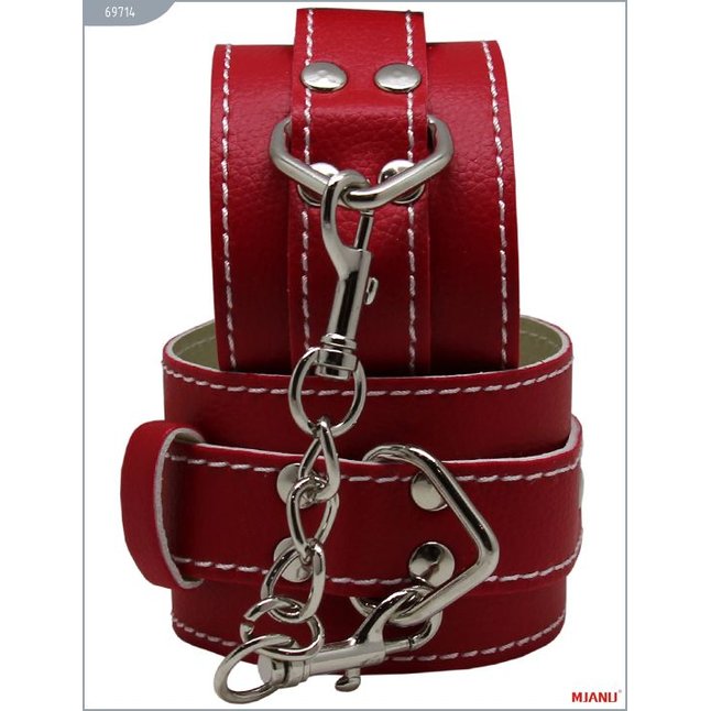 Красные кожаные наручники с фиксацией - MJANU