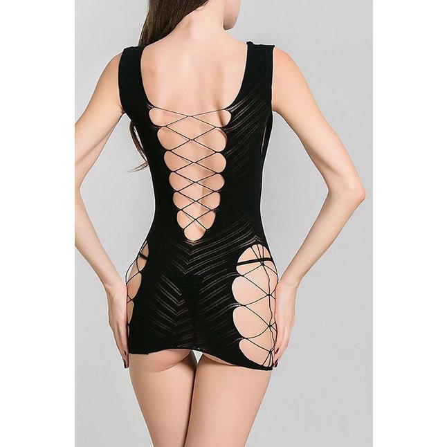 Эффектное сетчатое платье с имитацией шнуровки на животике и лифе. Фотография 4.