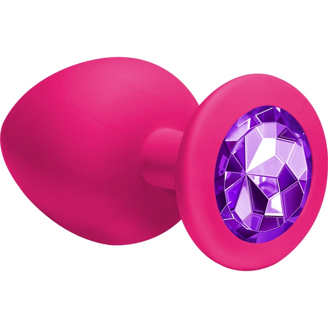 Большая розовая анальная пробка Emotions Cutie Large с фиолетовым кристаллом - 10 см - Emotions. Фотография 3.