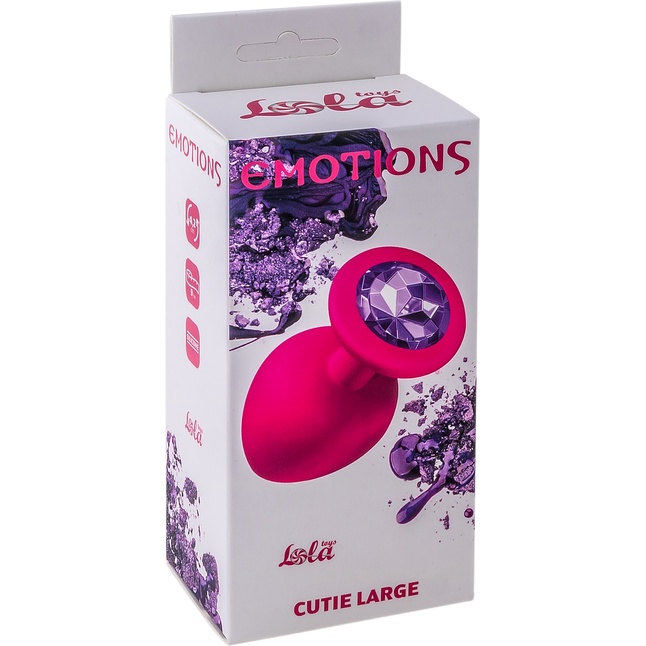 Большая розовая анальная пробка Emotions Cutie Large с фиолетовым кристаллом - 10 см - Emotions