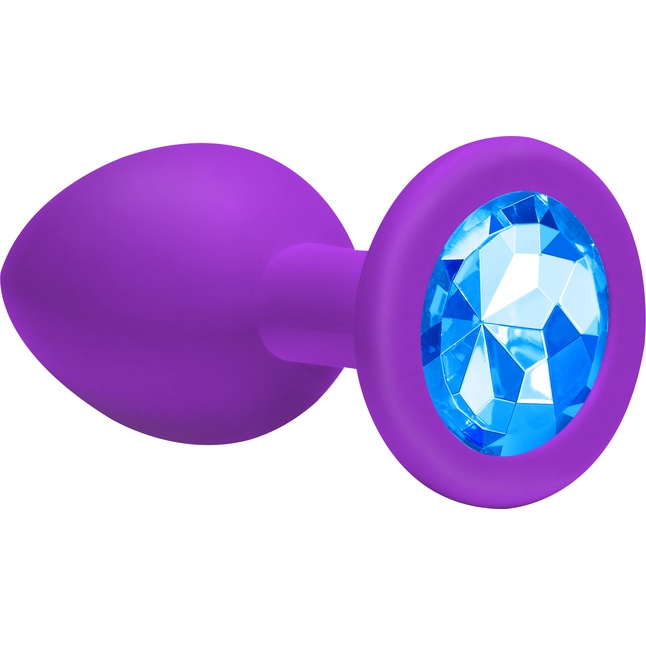Большая фиолетовая анальная пробка Emotions Cutie Large с голубым кристаллом - 10 см - Emotions. Фотография 3.
