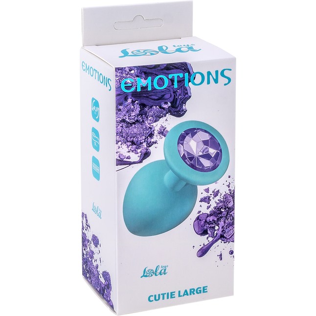 Большая голубая анальная пробка Emotions Cutie Large с фиолетовым кристаллом - 10 см - Emotions