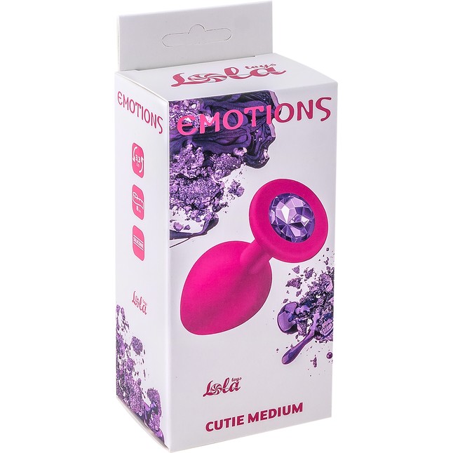Средняя розовая анальная пробка Emotions Cutie Medium с фиолетовым кристаллом - 8,5 см - Emotions