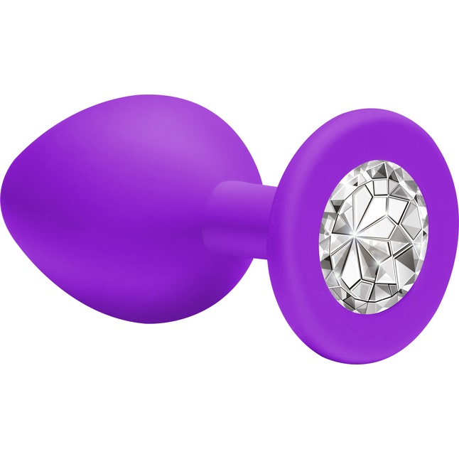 Средняя фиолетовая анальная пробка Emotions Cutie Medium с прозрачным кристаллом - 8,5 см - Emotions. Фотография 3.