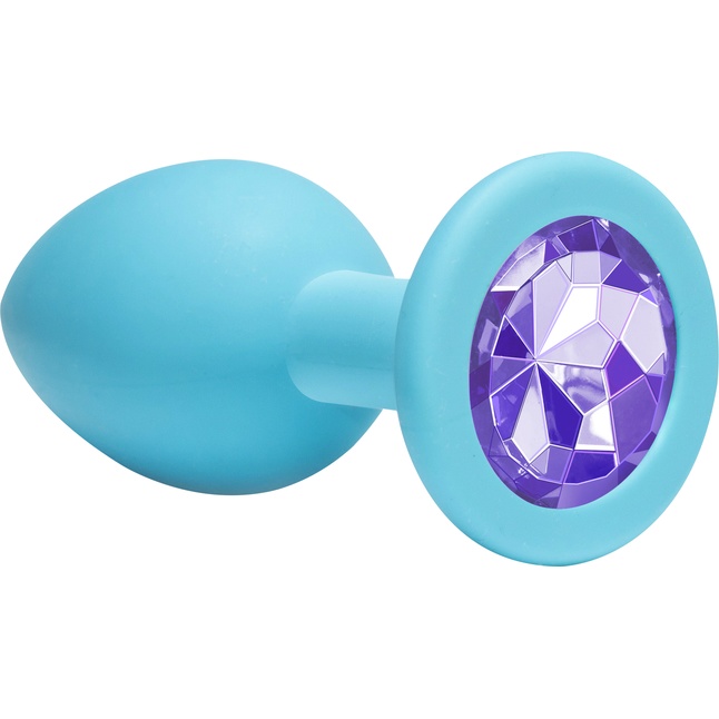 Средняя голубая анальная пробка Emotions Cutie Medium с фиолетовым кристаллом - 8,5 см - Emotions. Фотография 3.