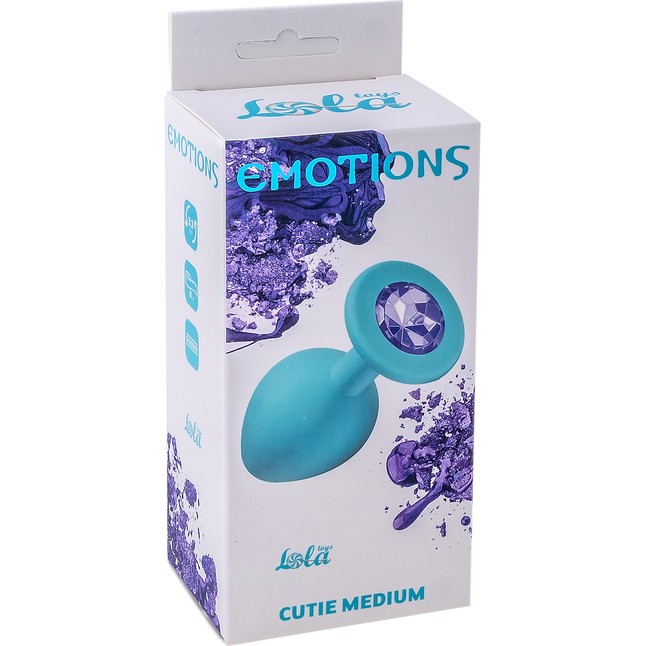 Средняя голубая анальная пробка Emotions Cutie Medium с фиолетовым кристаллом - 8,5 см - Emotions