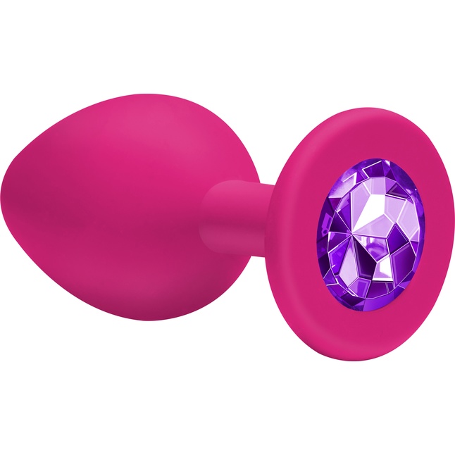 Малая розовая анальная пробка Emotions Cutie Small с фиолетовым кристаллом - 7,5 см - Emotions. Фотография 3.