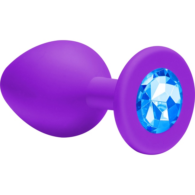 Малая фиолетовая анальная пробка Emotions Cutie Small с голубым кристаллом - 7,5 см - Emotions. Фотография 3.