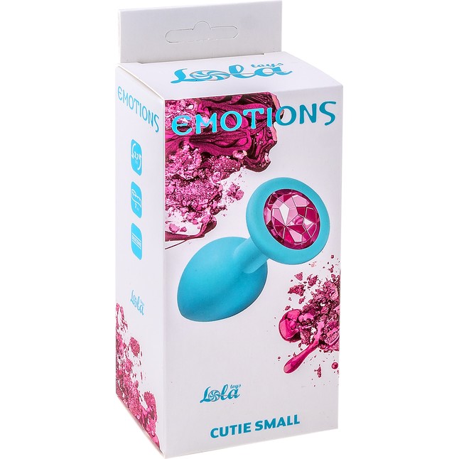 Малая голубая анальная пробка Emotions Cutie Small с розовым кристаллом - 7,5 см - Emotions