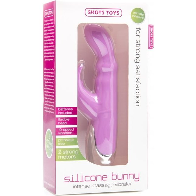 Розовый вибратор Silicone Bunny с клиторальным отростком - 16,5 см - Shots Toys. Фотография 2.