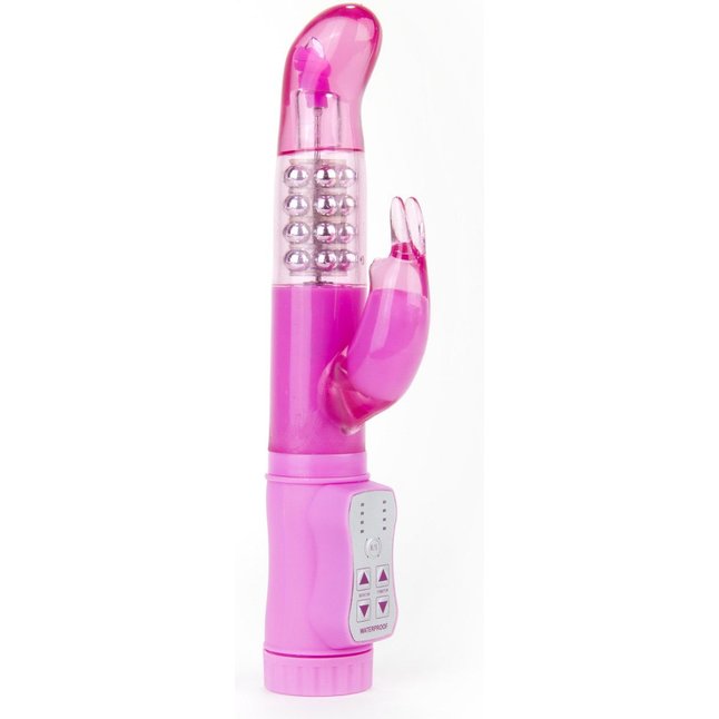 Розовый перезаряжаемый вибратор Rabbit с клиторальным отростком - 22 см - Shots Toys
