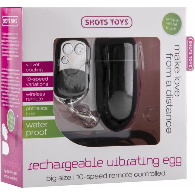 Чёрное перезаряжаемое виброяйцо с ДУ Rechargeable Vibrating Egg - Shots Toys. Фотография 2.