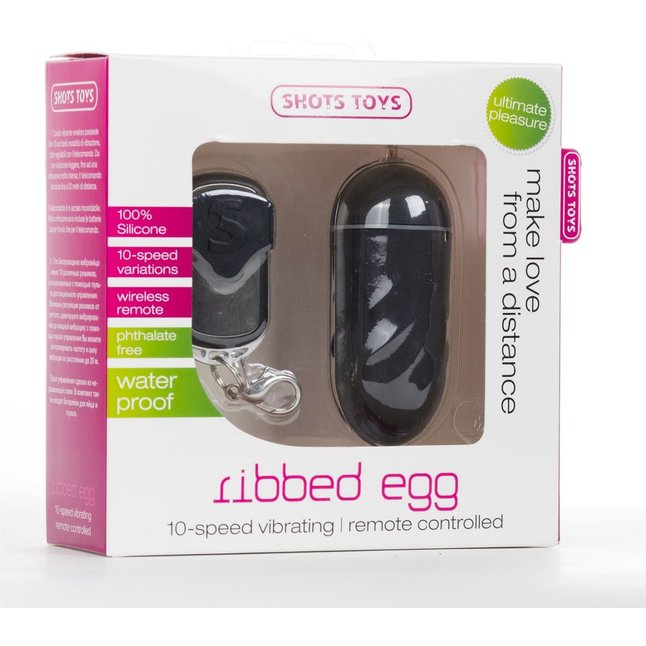 Чёрное виброяйцо Ribbed Egg на дистанционном управлении - Shots Toys. Фотография 2.