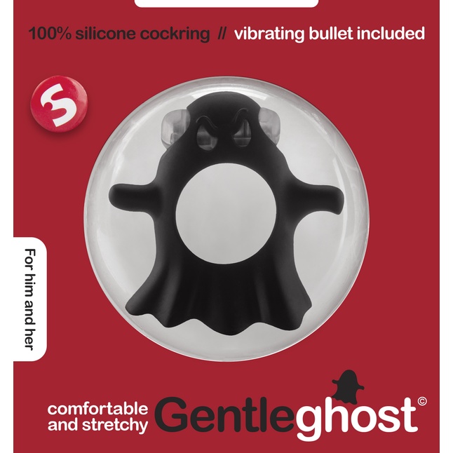 Чёрное эрекционное виброкольцо Gentle Ghost Cockring в виде привидения - S-line. Фотография 2.