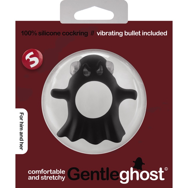 Чёрное эрекционное виброкольцо Gentle Ghost Cockring в виде привидения - S-line. Фотография 3.
