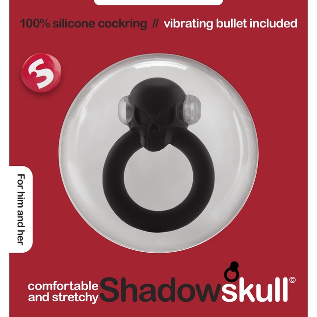 Чёрное виброкольцо Shadow Skull Cockring с черепом - S-line. Фотография 2.