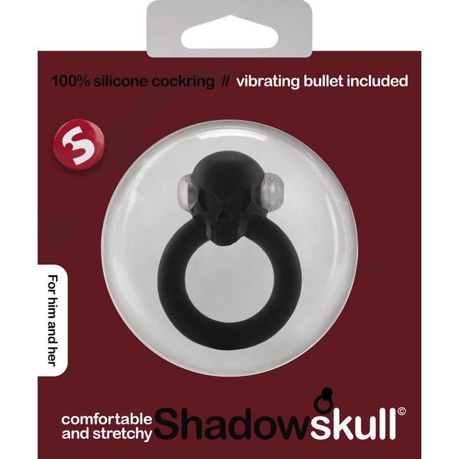 Чёрное виброкольцо Shadow Skull Cockring с черепом - S-line. Фотография 3.