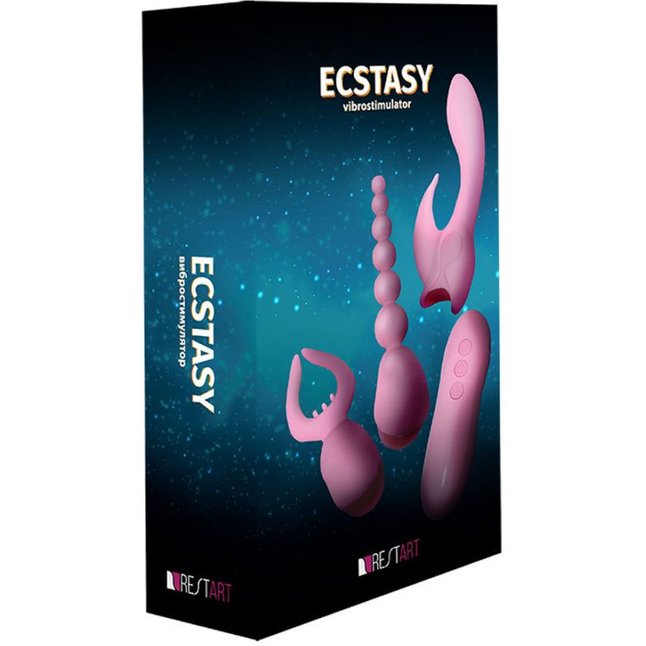 Нежно-розовый вибростимулятор Ecstasy с насадками. Фотография 7.