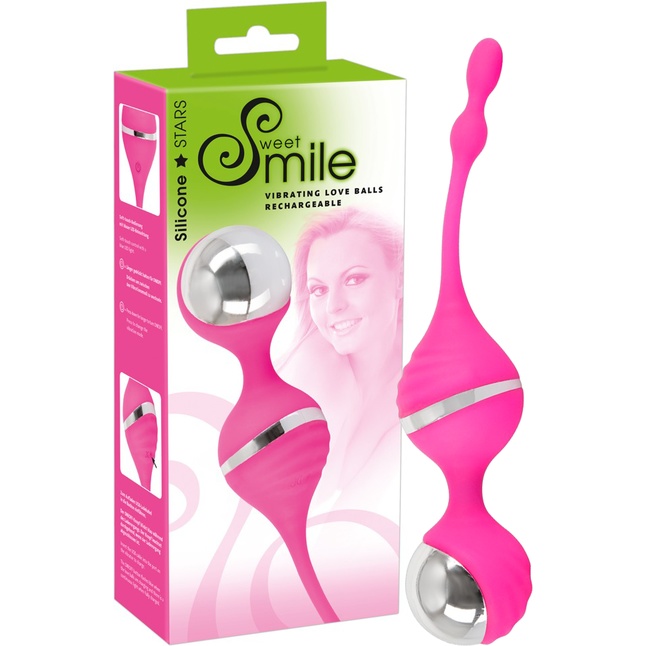 Розовые вагинальные шарики с вибрацией Smile - Sweet Smile