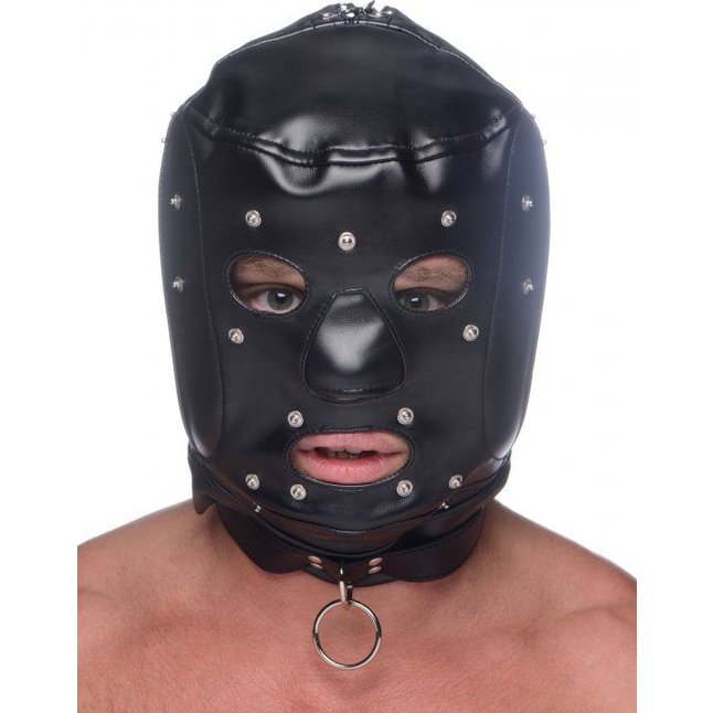 Шлем-трансформер Muzzled Universal BDSM Hood with Removable Muzzle - Master Series. Фотография 4.