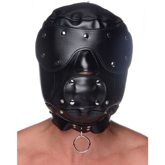 Шлем-трансформер Muzzled Universal BDSM Hood with Removable Muzzle - Master Series. Фотография 5.