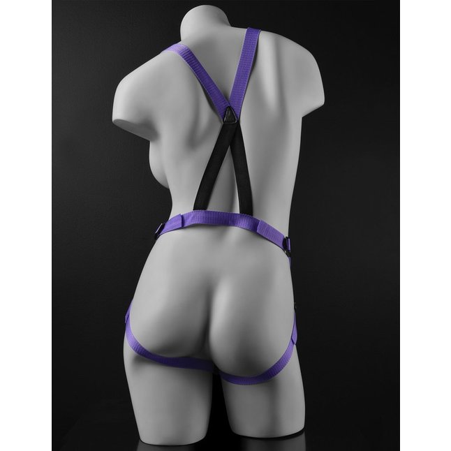 Фиолетовая страпон-система 7 Strap-On Suspender Harness Set с реалистичной насадкой - 19 см - Dillio. Фотография 2.