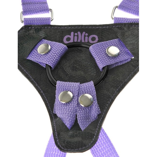 Фиолетовая страпон-система 7 Strap-On Suspender Harness Set с реалистичной насадкой - 19 см - Dillio. Фотография 5.