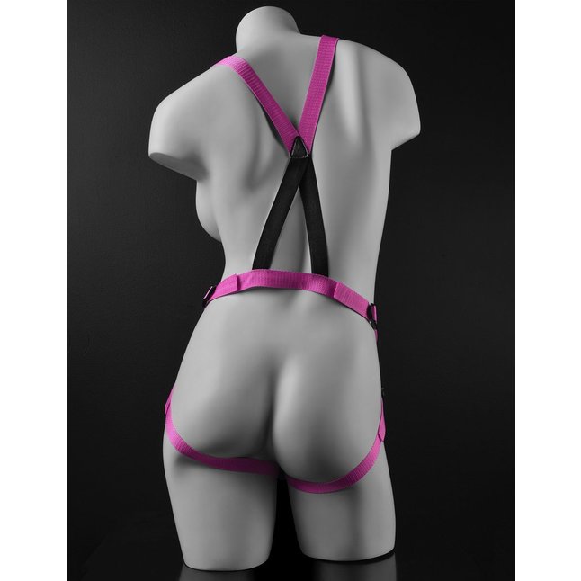 Розовая страпон-система 7 Strap-On Suspender Harness Set с реалистичной насадкой - 19 см - Dillio. Фотография 2.