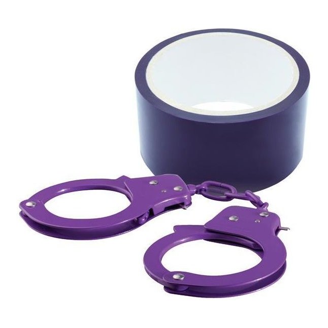 Набор для фиксации BONDX METAL CUFFS AND RIBBON: фиолетовые наручники из листового материала и липкая лента - BondX