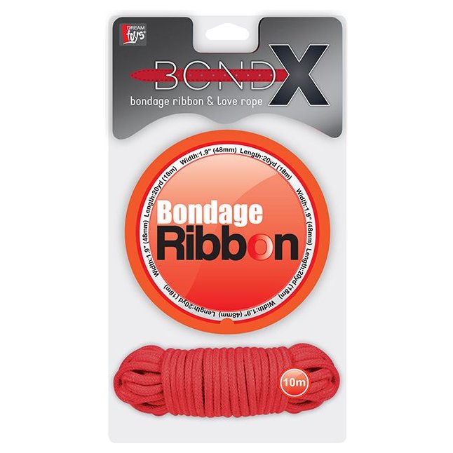 Набор для фиксации BONDX BONDAGE RIBBON LOVE ROPE: красная лента и веревка - BondX. Фотография 2.