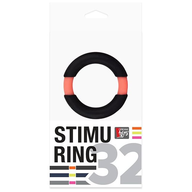 Чёрное эрекционное кольцо NEON STIMU RING 32MM BLACK/ORANGE - Neon. Фотография 2.
